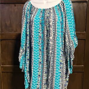 Blue Patterned Women's Top Size 2X